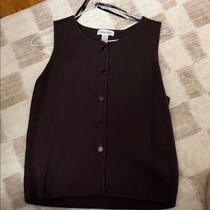 Calvin Klein Women's Dark Brown Button Down Sleeveless Top